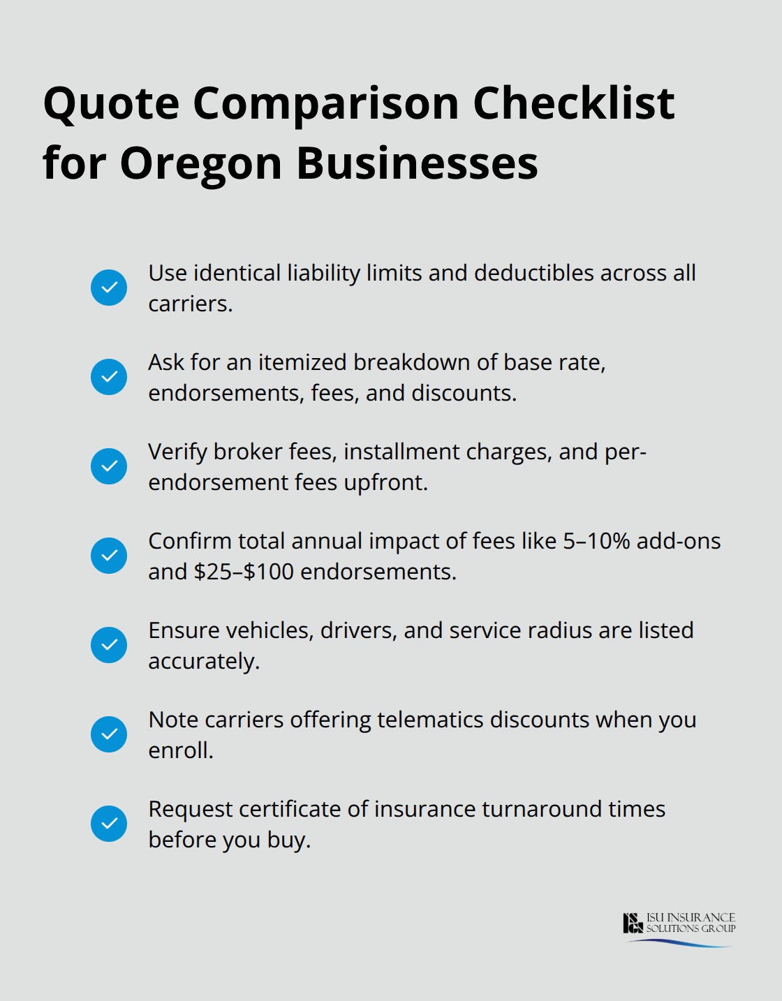 Checklist to fairly compare Oregon commercial auto insurance quotes