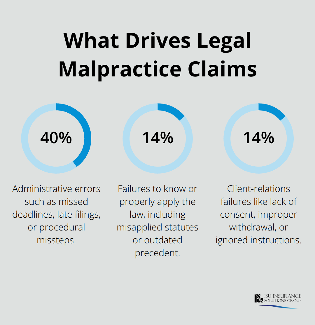 Chart showing leading causes of legal malpractice claims by percentage in the United States. - Professional liability for lawyers