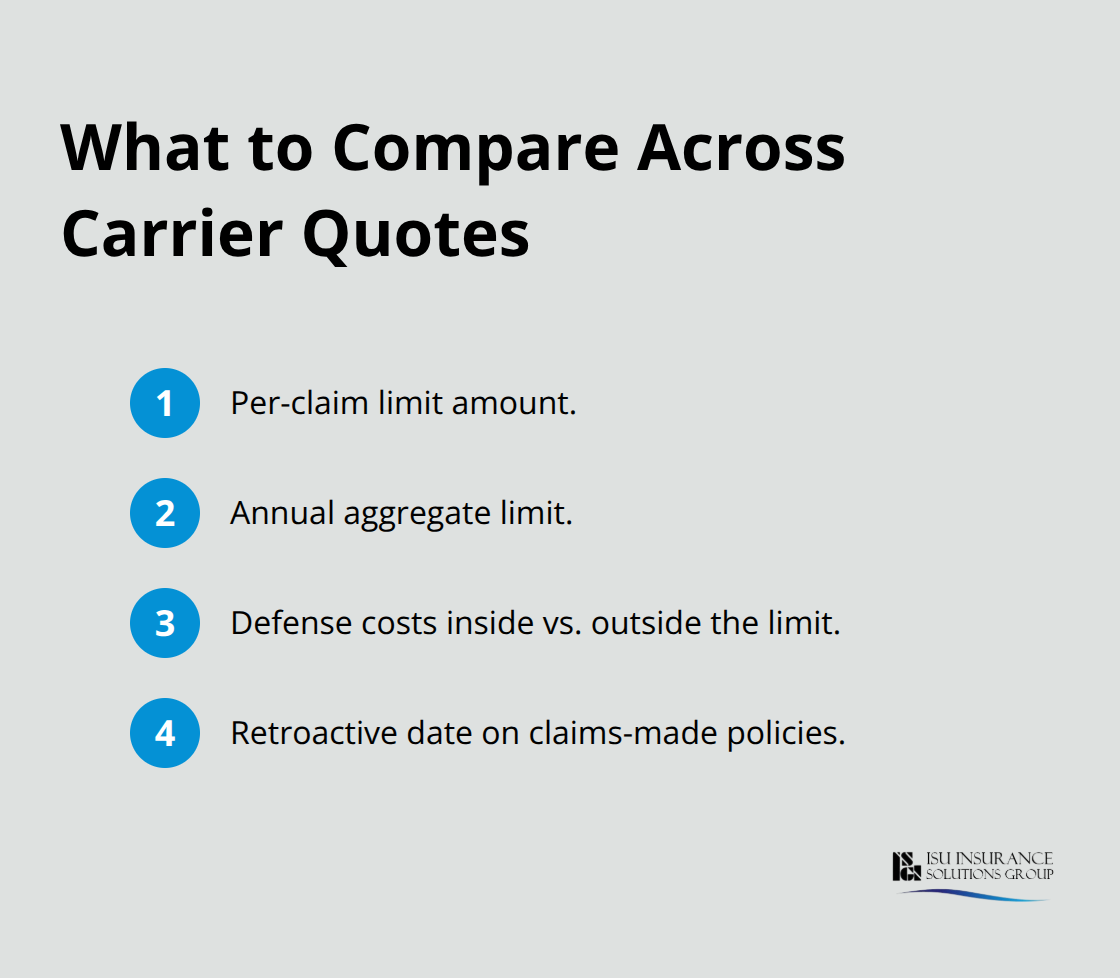 Compact checklist of key policy terms to compare across professional liability quotes. - Professional services liability insurance