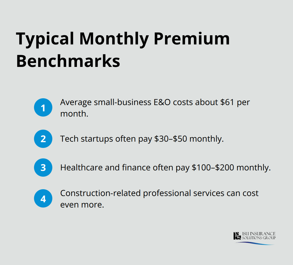 Compact list comparing professional liability premiums by industry - Small business professional liability