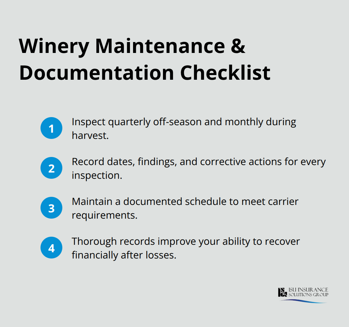 Compact checklist summarizing inspection cadence and documentation required for claim support.