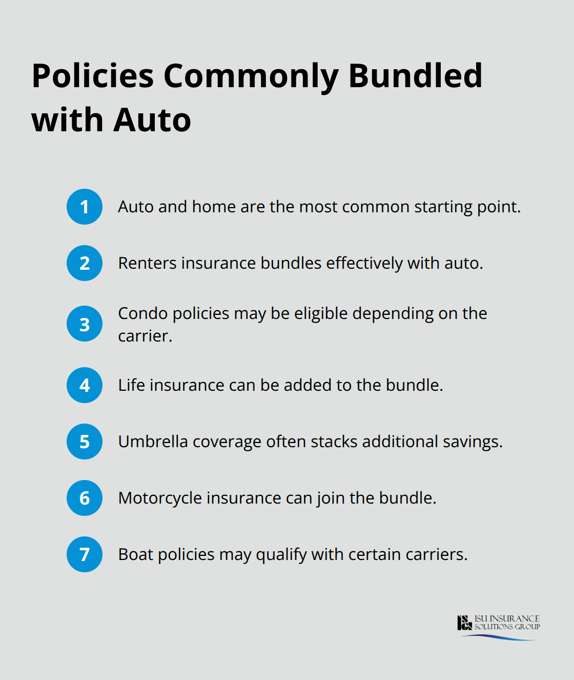 Compact list of policy types that can be bundled with auto insurance - auto insurance bundle discounts