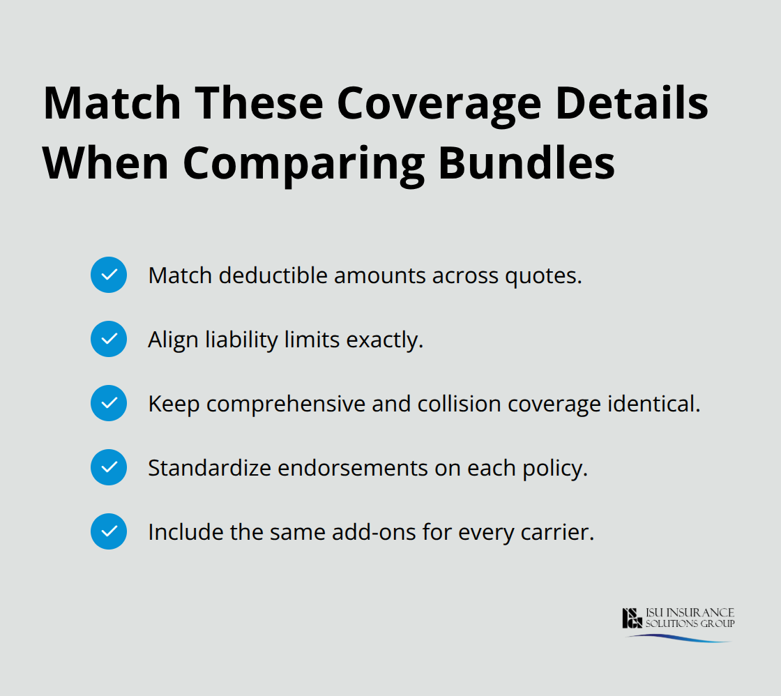 Checklist of coverage items to align across bundle quotes - auto insurance bundle discounts