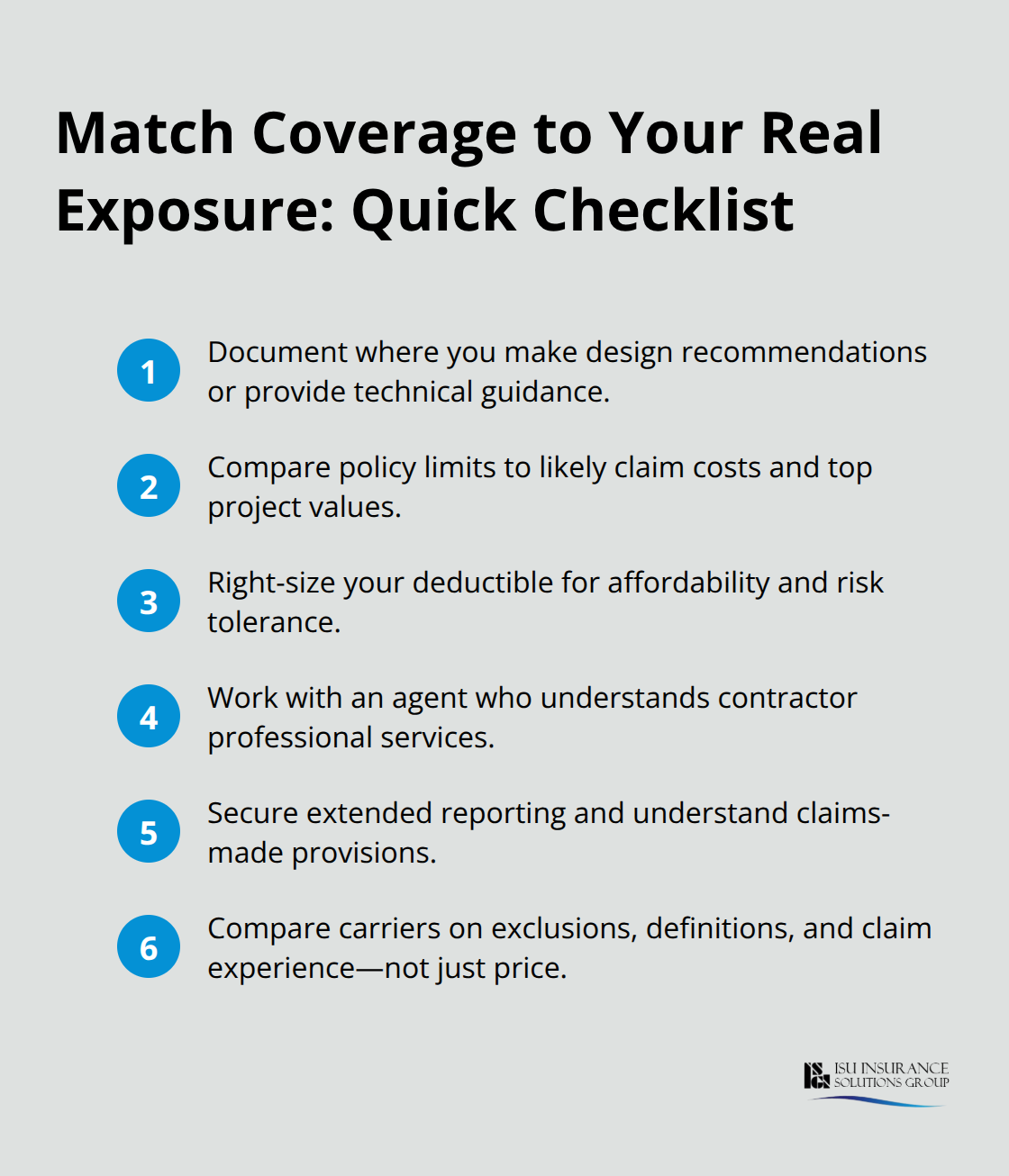 Six quick steps contractors can use to align professional liability coverage with real-world exposures in the U.S.