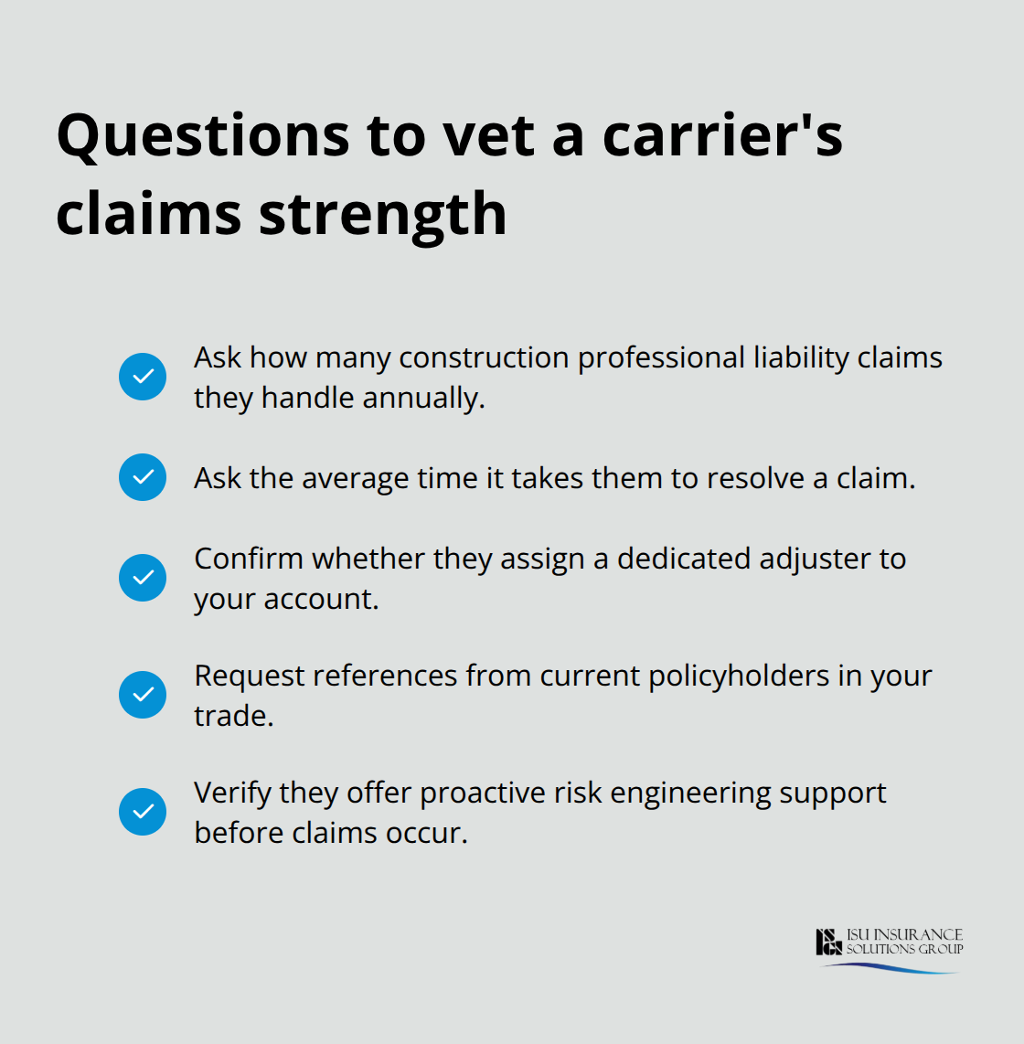 Checklist of questions to evaluate a carrier’s construction claims capability - contractor professional liability insurance