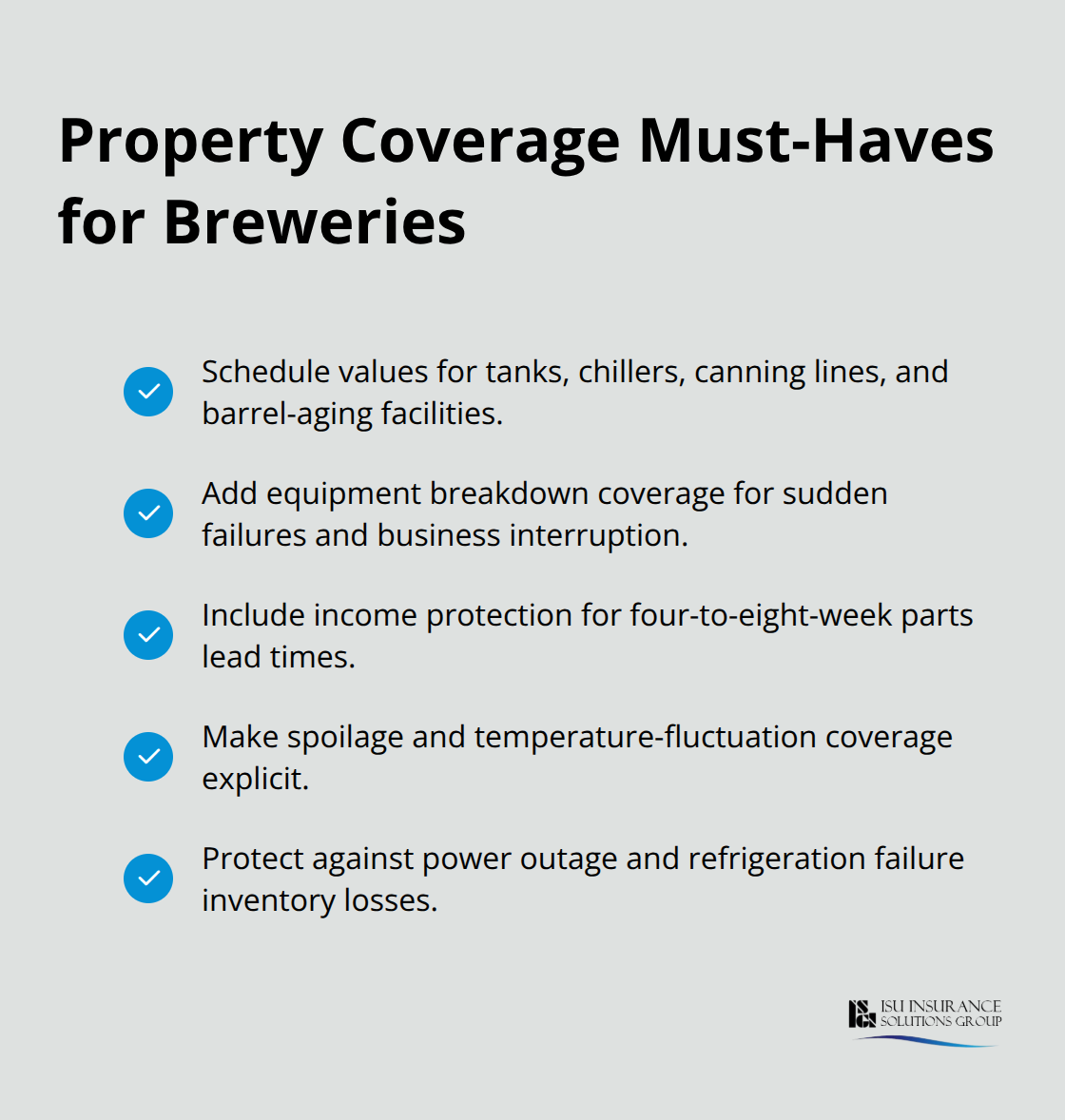 Checklist of essential property insurance features for breweries. - craft brewery insurance