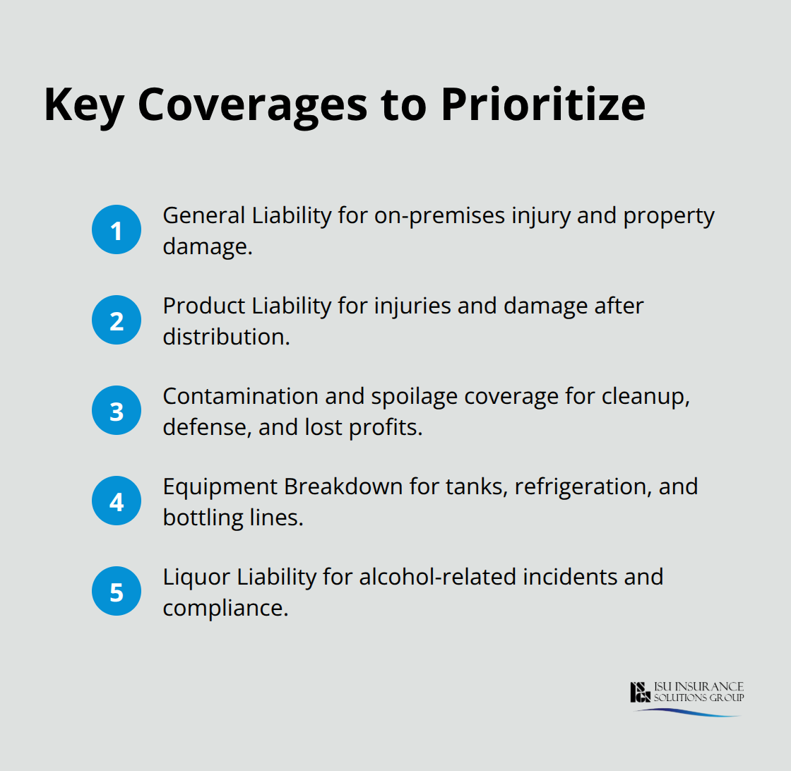 Compact list of essential insurance coverages for brewpubs - craft brewery liability insurance