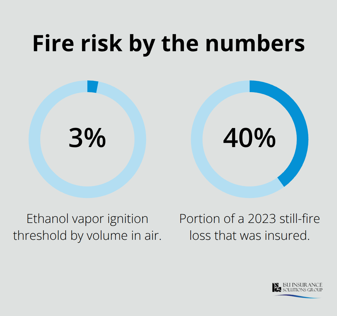 Percentages illustrating key distillery fire risk metrics - distillery property coverage