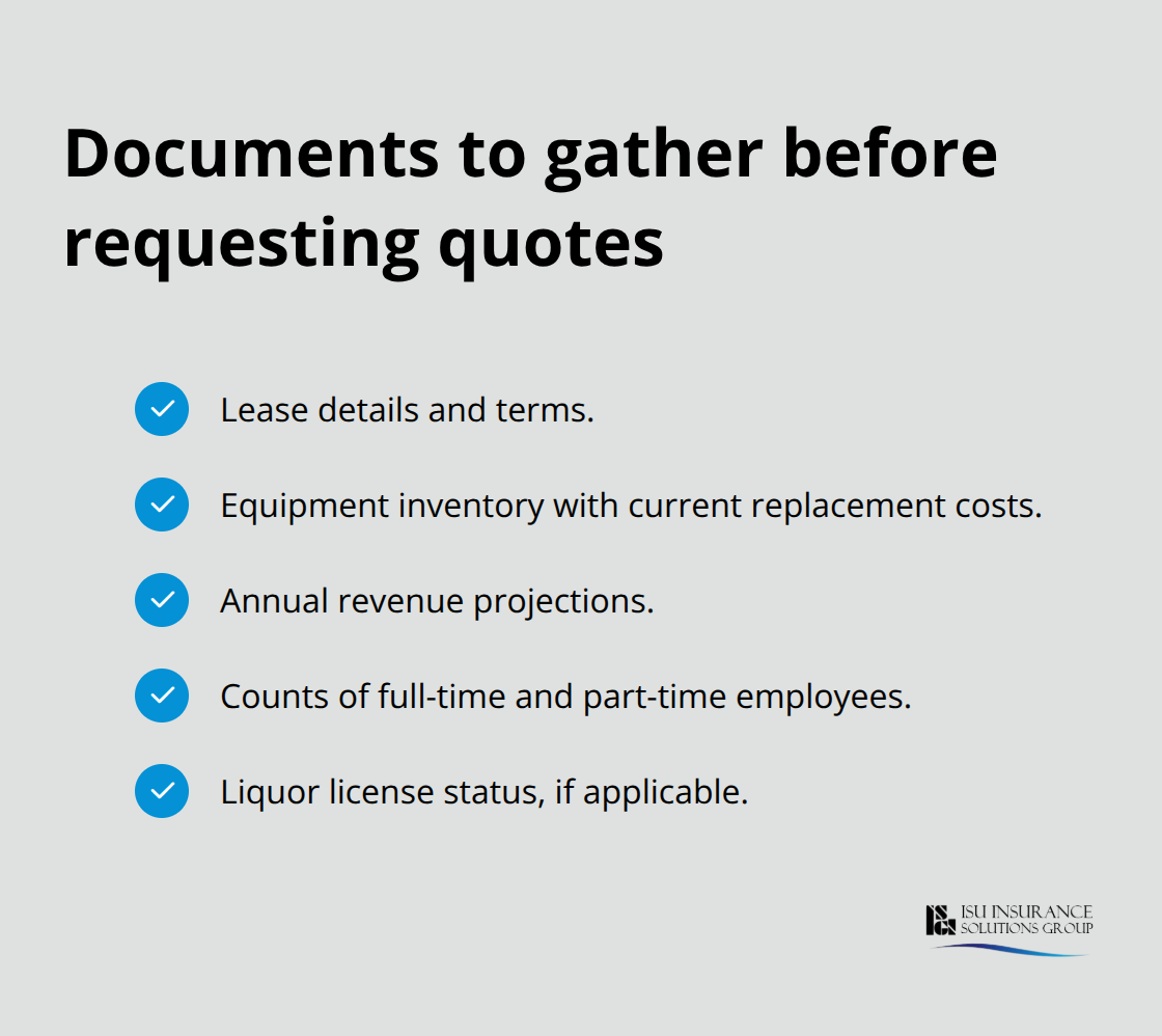 Checklist of information to compile before speaking with a restaurant insurance specialist. - restaurant insurance coverage